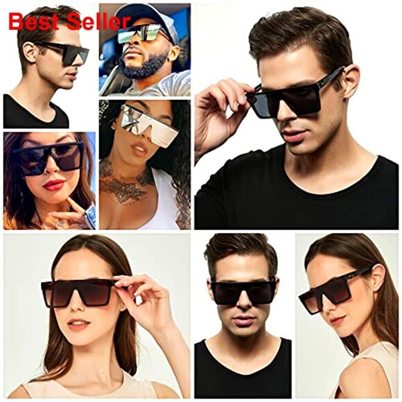 Oversized Square Sunglasses UV400 Protection Flat Top Fashion Shield main image 6